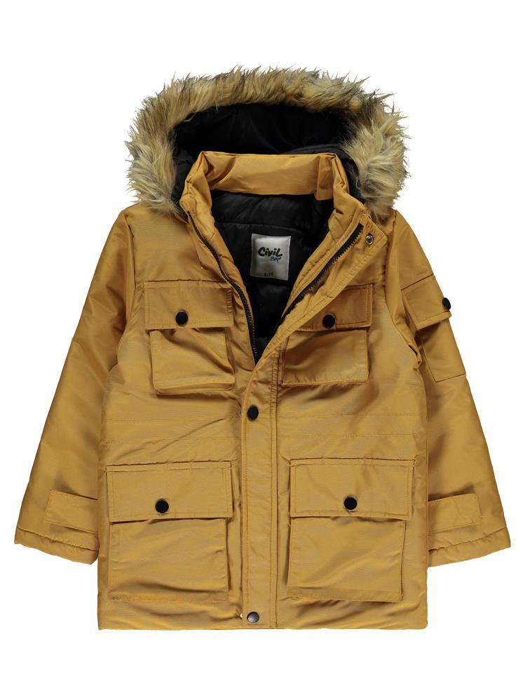 Civil Boys Kapak Cepli Kürklü 10-13 Yaş Mont - Hardal