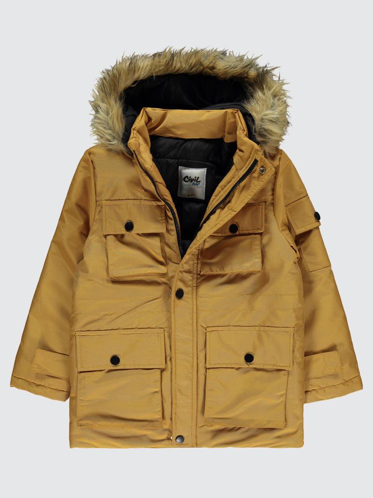 Civil Boys Kapak Cepli Kürklü 10-13 Yaş Mont - Hardal