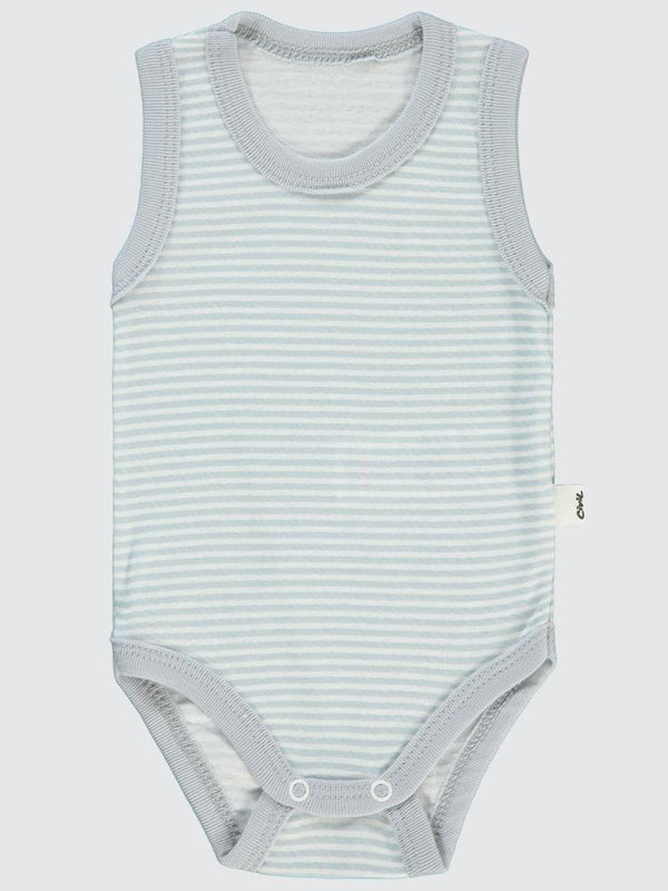 Civil Baby Çizgili Empirme 1-36 Ay Çıtçıtlı Badi - Gri