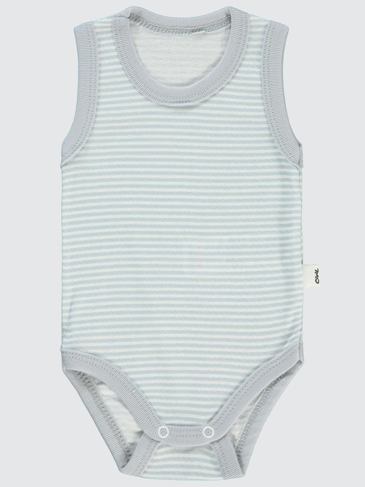 Civil Baby Çizgili Empirme 1-36 Ay Çıtçıtlı Badi - Gri
