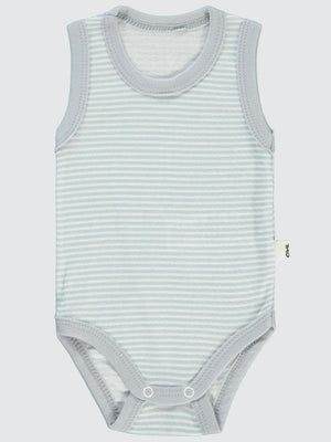 Civil Baby Çizgili Empirme 1-36 Ay Çıtçıtlı Badi - Gri