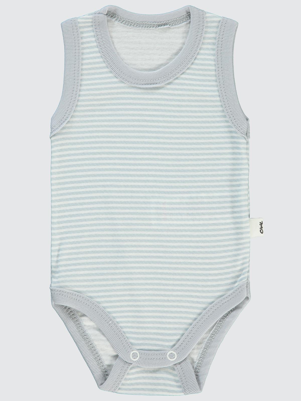 Civil Baby Çizgili Empirme 1-36 Ay Çıtçıtlı Badi - Gri