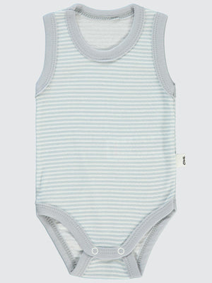 Civil Baby Çizgili Empirme 1-36 Ay Çıtçıtlı Badi - Gri