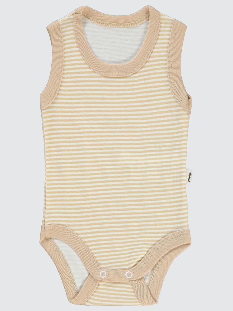 Civil Baby Çizgili Empirme 1-36 Ay Çıtçıtlı Badi - Kahverengi
