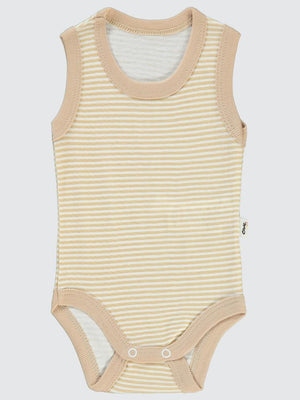 Civil Baby Çizgili Empirme 1-36 Ay Çıtçıtlı Badi - Kahve