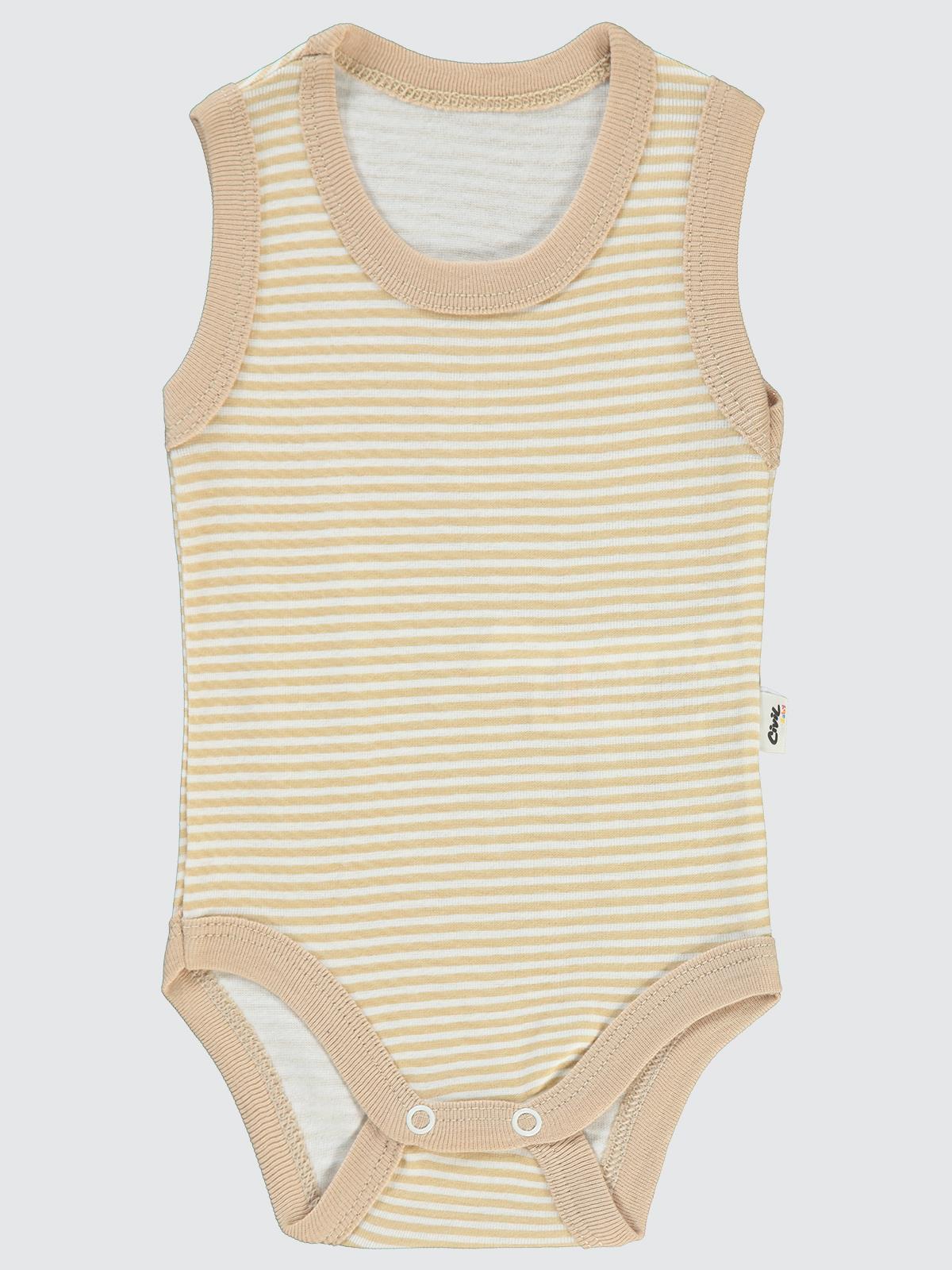 Civil Baby Çizgili Empirme 1-36 Ay Çıtçıtlı Badi - Kahve