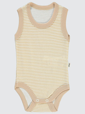 Civil Baby Çizgili Empirme 1-36 Ay Çıtçıtlı Badi - Kahve