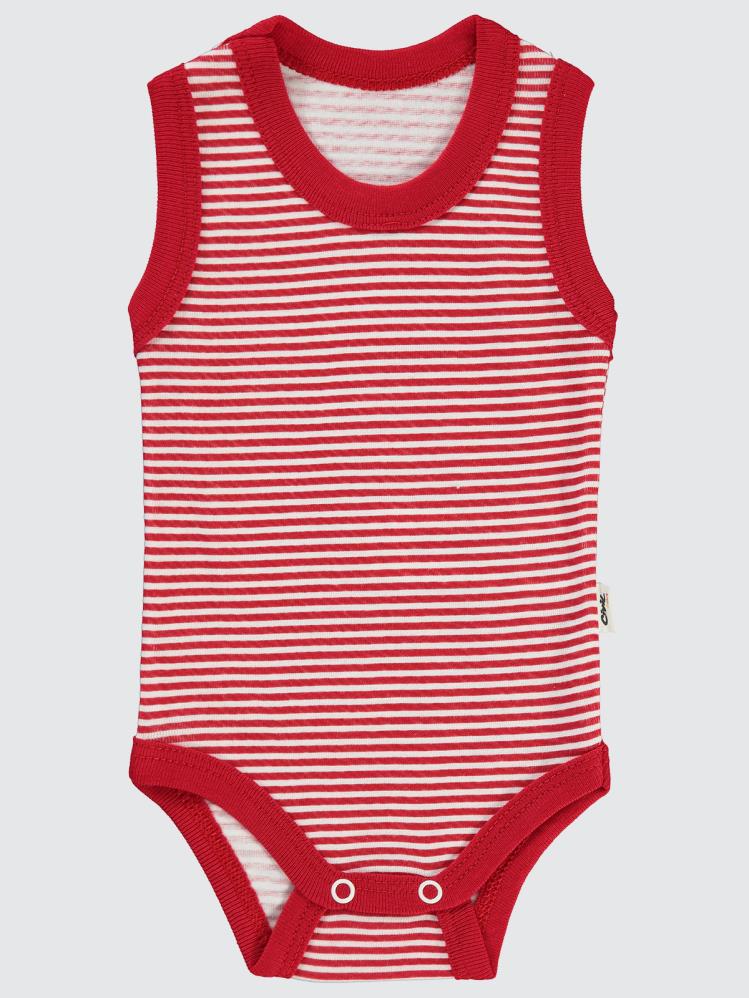 Civil Baby Çizgili Empirme 1-36 Ay Çıtçıtlı Badi - Kırmızı