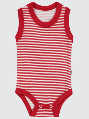 Civil Baby Çizgili Empirme 1-36 Ay Çıtçıtlı Badi - Kırmızı