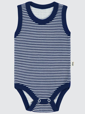 Civil Baby Çizgili Empirme 1-36 Ay Çıtçıtlı Badi - Lacivert