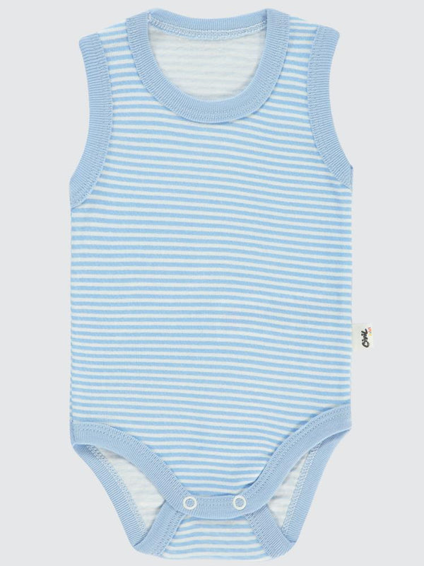 Civil Baby Çizgili Empirme 1-36 Ay Çıtçıtlı Badi - Mavi