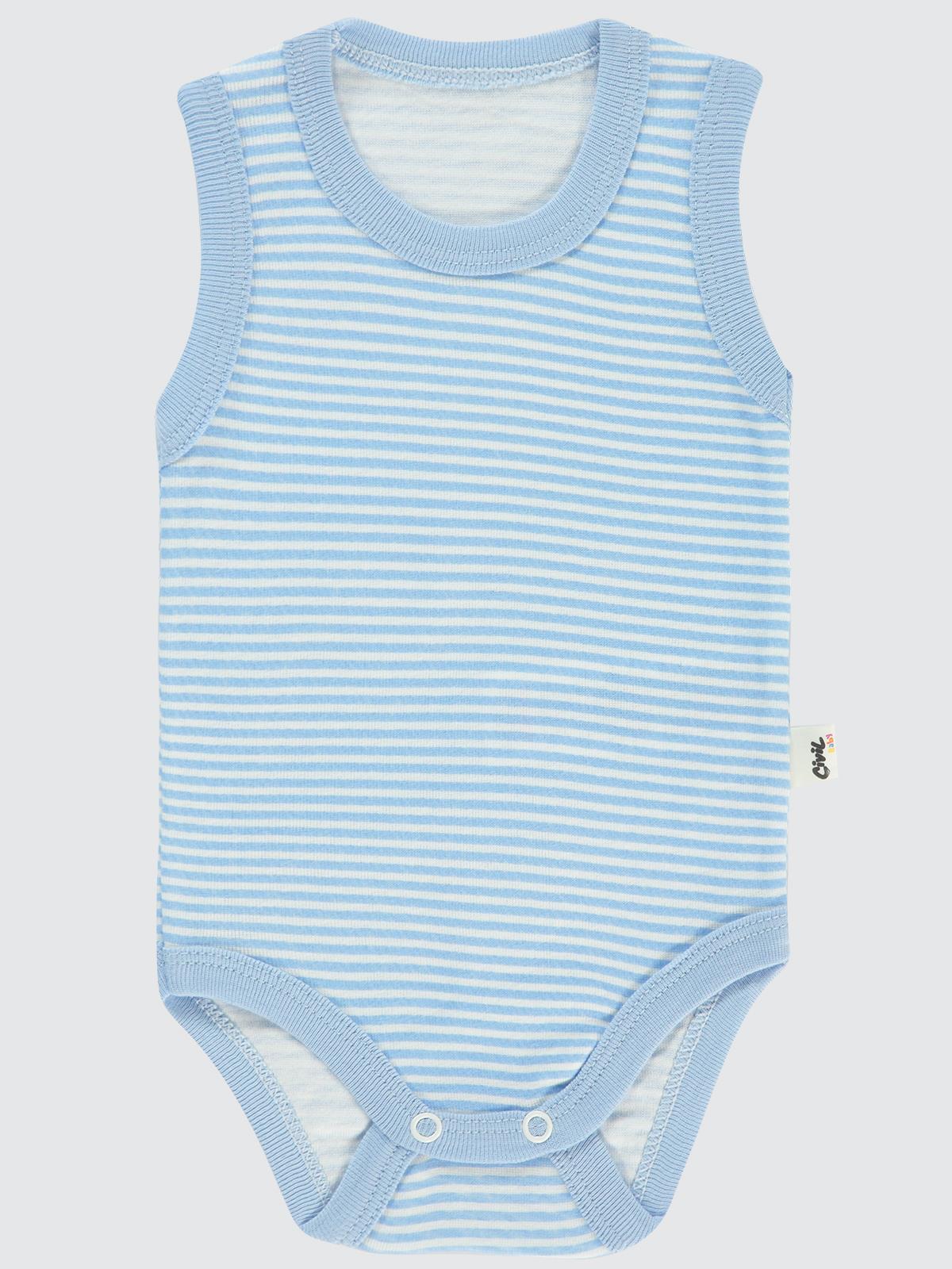 Civil Baby Çizgili Empirme 1-36 Ay Çıtçıtlı Badi - Mavi