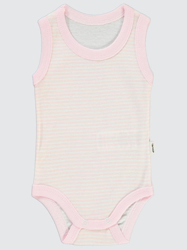 Civil Baby Çizgili Empirme 1-36 Ay Çıtçıtlı Badi - Pembe