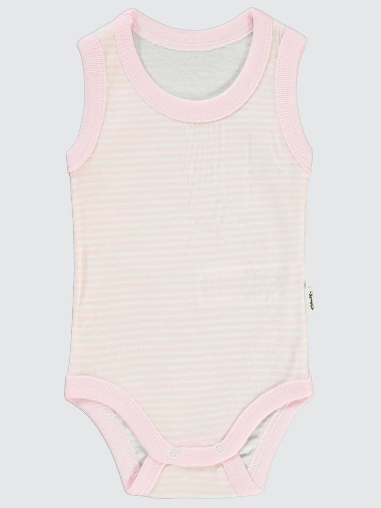 Civil Baby Çizgili Empirme 1-36 Ay Çıtçıtlı Badi - Pembe
