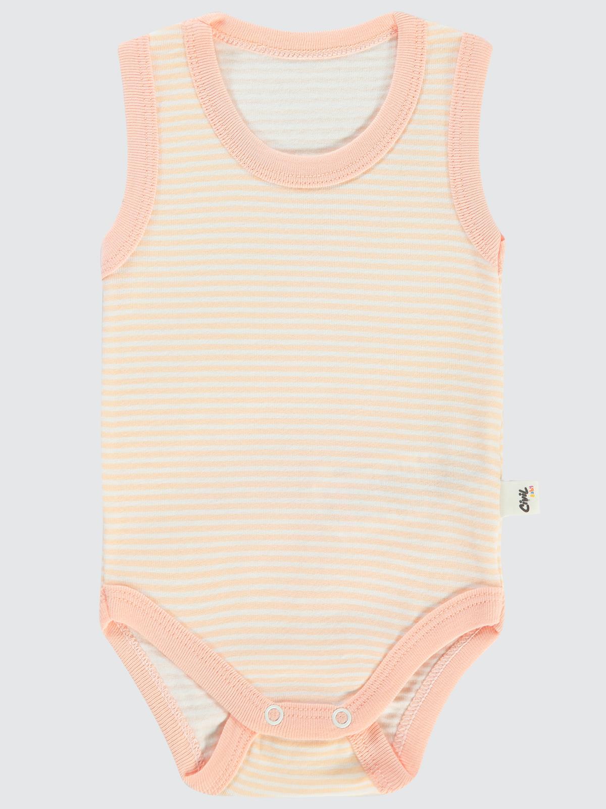 Civil Baby Çizgili Empirme 1-36 Ay Çıtçıtlı Badi - Pudra