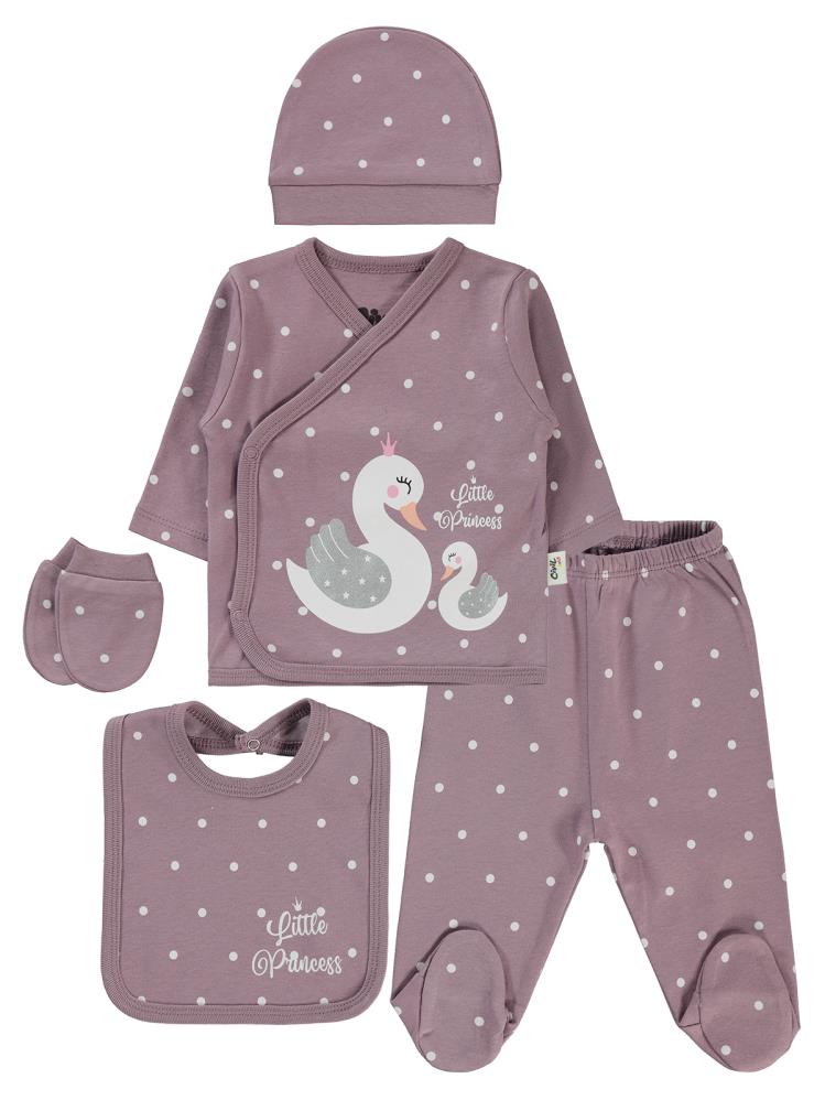 Civil Baby Kuğu Puanlı Empirme Zıbın Takımları - Lila