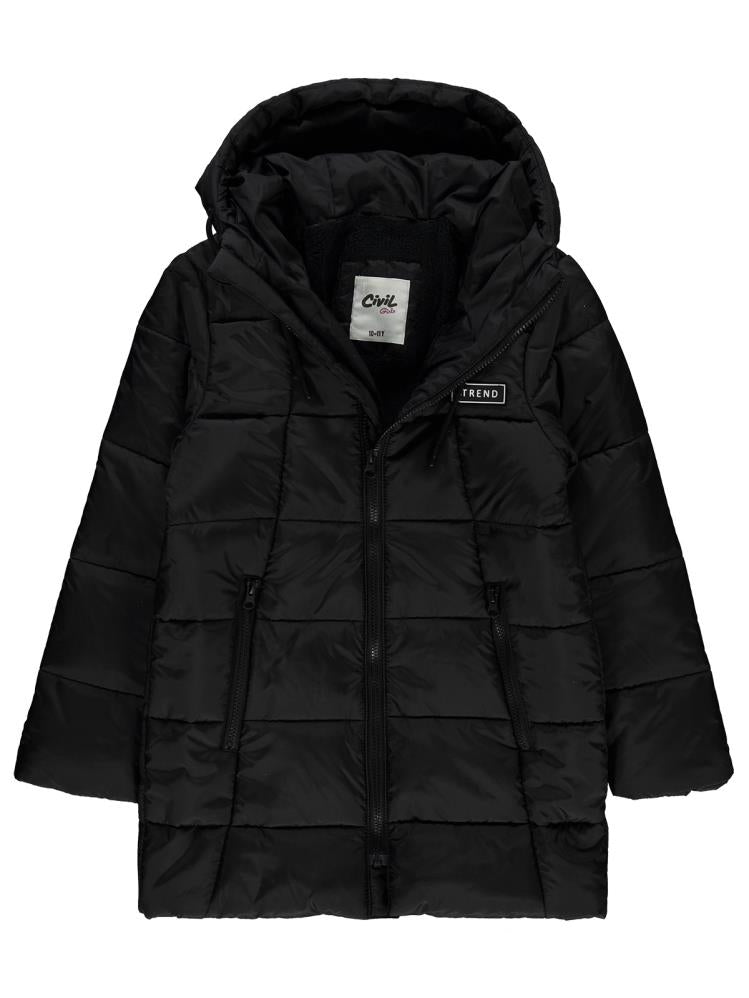 Civil Girls Uzun Oversize Şişme 10-13 Yaş Mont - Siyah