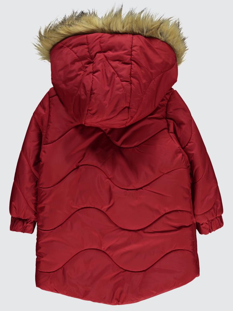 Civil Girls Kapşonu Kürklü 2-5 Yaş Mont - Kırmızı