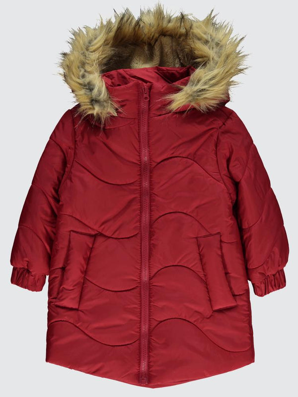 Civil Girls Kapşonu Kürklü 2-5 Yaş Mont - Kırmızı
