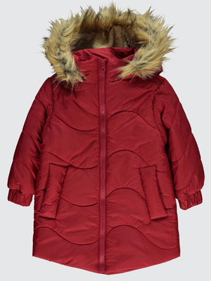 Civil Girls Kapşonu Kürklü 2-5 Yaş Mont - Kırmızı