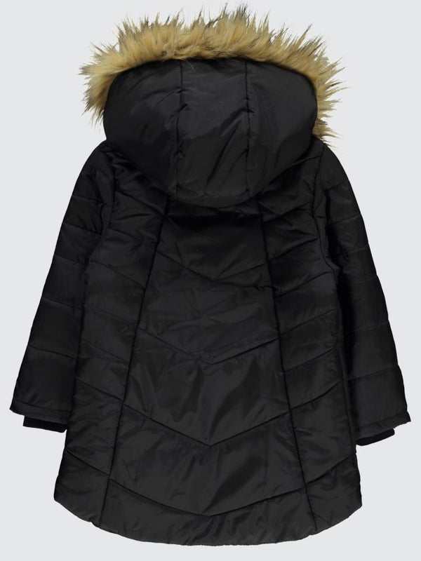 Civil Girls Kapşonu Tüylü 6-9 Yaş Mont - Siyah