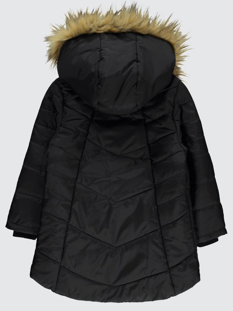 Civil Girls Kapşonu Tüylü 6-9 Yaş Mont - Siyah