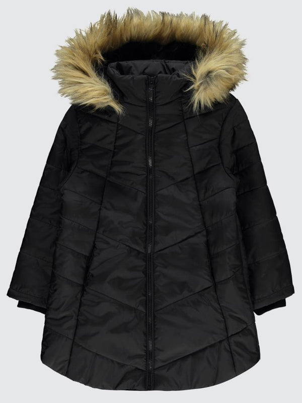 Civil Girls Kapşonu Tüylü 6-9 Yaş Mont - Siyah