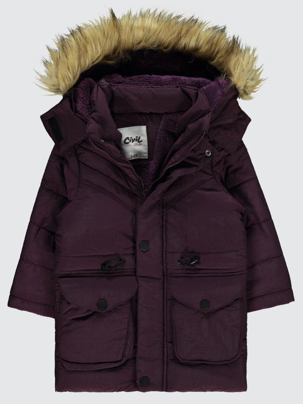 Civil Girls Körük Cepli Kuşaklı 2-5 Yaş Mont - Lila