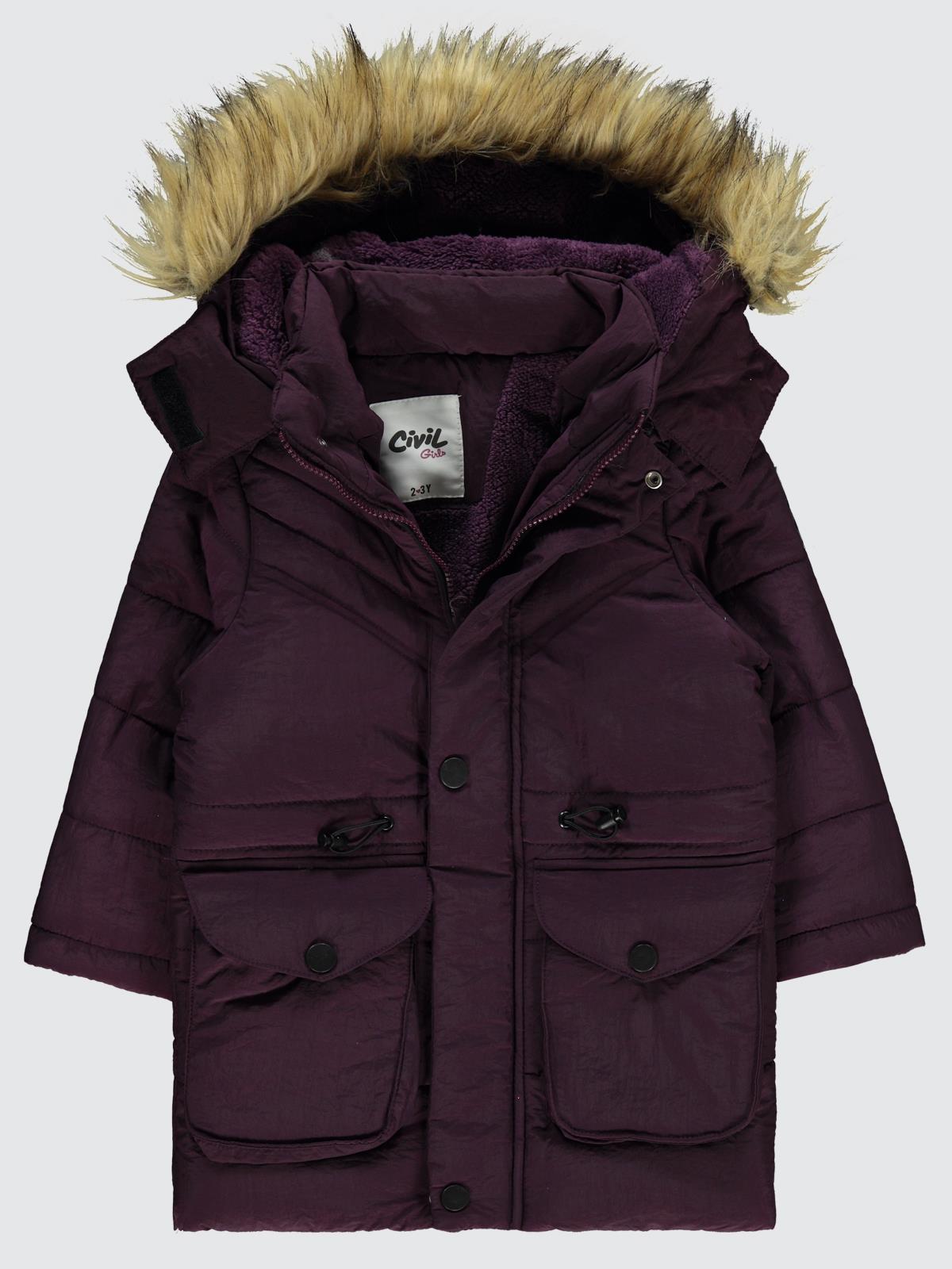 Civil Girls Körük Cepli Kuşaklı 2-5 Yaş Mont - Lila