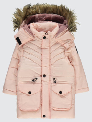 Civil Girls Körük Cepli Kuşaklı 2-5 Yaş Mont - Pudra