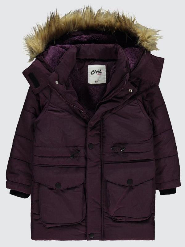Civil Girls Körük Cepli Kuşaklı 6-9 Yaş Mont - Lila