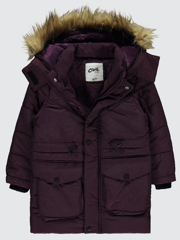 Civil Girls Körük Cepli Kuşaklı 6-9 Yaş Mont - Lila