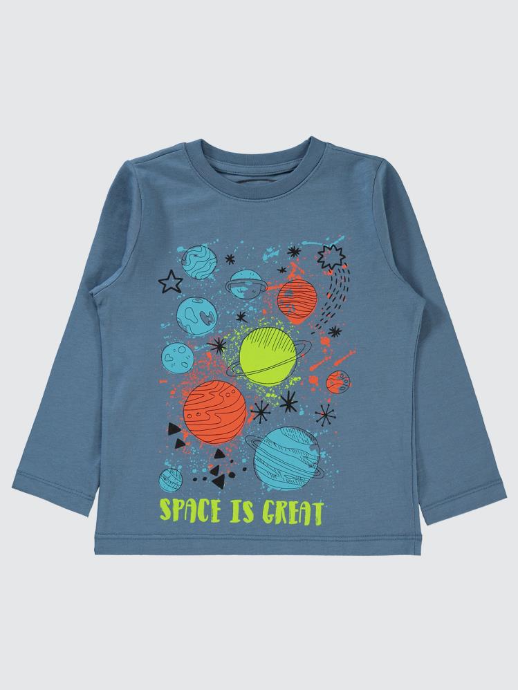 Civil Boys Space İs Great Baskılı 2-5 Yaş Sweatshirt - Mavi