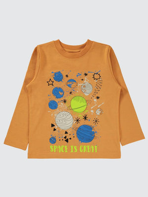 Civil Boys Space İs Great Baskılı 2-5 Yaş Sweatshirt - Turuncu