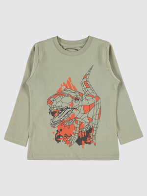 Civil Erkek Çocuk Geometrik Dino Baskılı Sweatshirt | Süprem Uzun Kol | Okul Kreş ve Günlük Kullanım - Gri