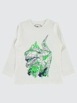 Civil Boys Geometrik Dino Baskılı 2-5 Yaş Sweatshirt - Ekru