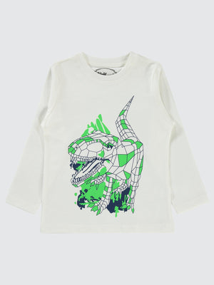 Civil Erkek Çocuk Geometrik Dino Baskılı Sweatshirt | Süprem Uzun Kol | Okul Kreş ve Günlük Kullanım - Ekru