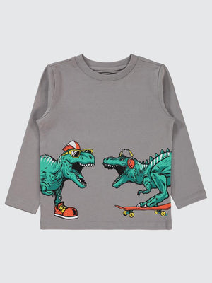 Civil Boys Dino Baskılı 2-5 Yaş Sweatshirt - Gri