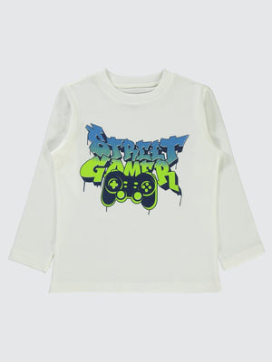 Civil Boys Street Gamer Baskılı 2-5 Yaş Sweatshirt - Ekru