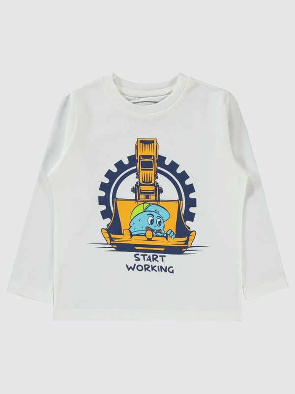 Civil Boys Start Working Baskılı 2-5 Yaş Sweatshirt - Ekru