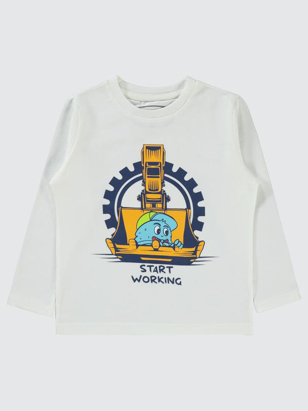 Civil Boys Start Working Baskılı 2-5 Yaş Sweatshirt - Ekru