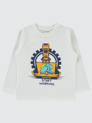 Civil Boys Start Working Baskılı 2-5 Yaş Sweatshirt - Ekru