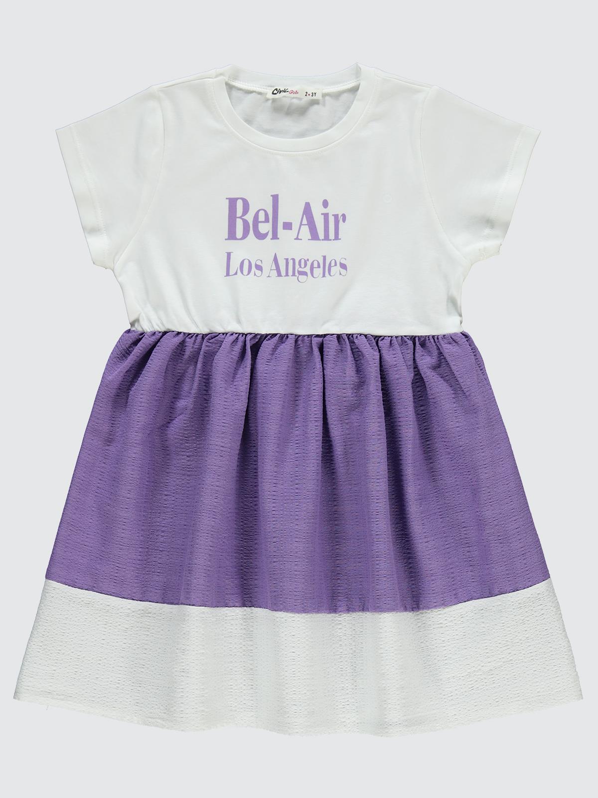 Civil Girls Bel-Air Los Angeles Baskılı 2-5 Yaş Elbise - Lila