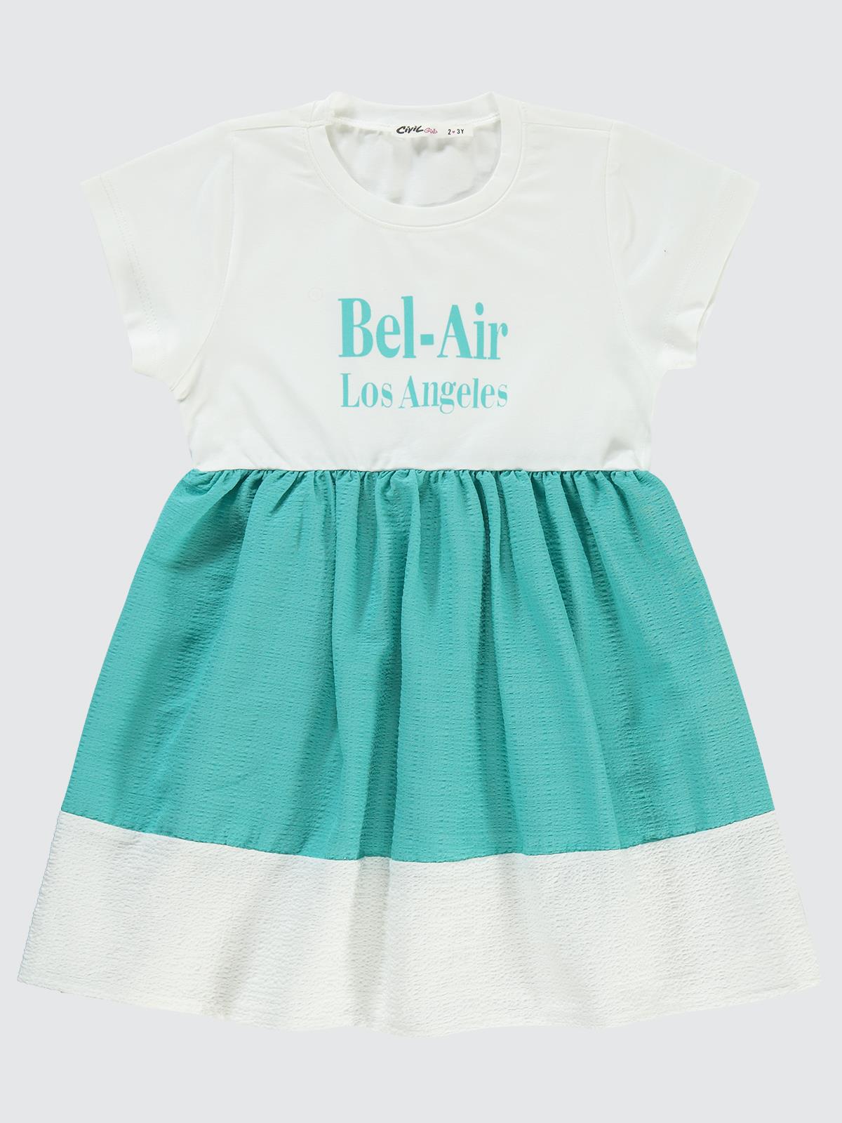Civil Girls Bel-Air Los Angeles Baskılı 2-5 Yaş Elbise - Yeşil