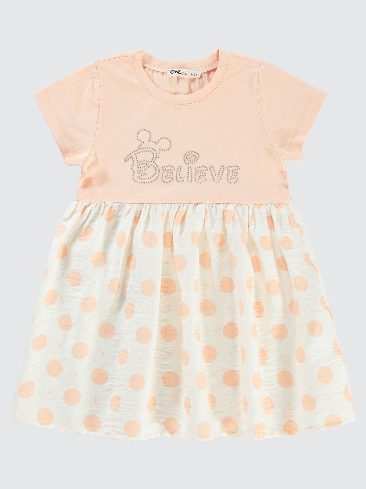 Civil Girls Puanlı 2-5 Yaş Elbise - Pudra