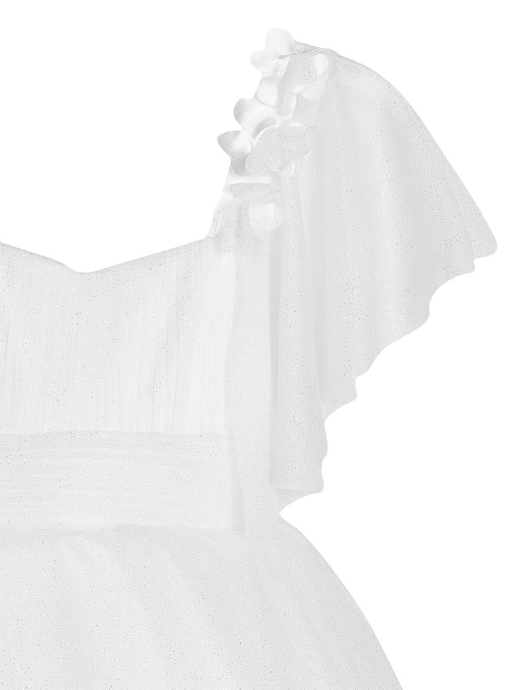 Civil Girls Omzu Çiçekli Tarlatanlı 2-5 Yaş Abiye - Bej