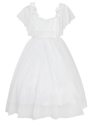 Civil Girls Omzu Çiçekli Tarlatanlı 2-5 Yaş Abiye - Bej