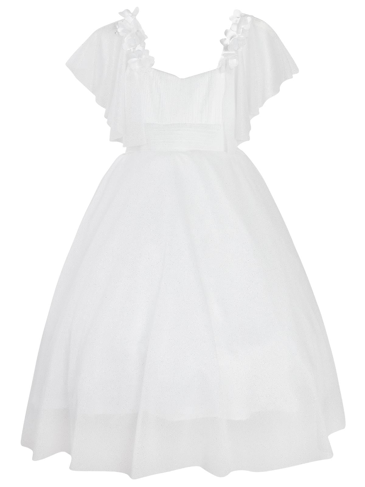 Civil Girls Omzu Çiçekli Tarlatanlı 2-5 Yaş Abiye - Bej