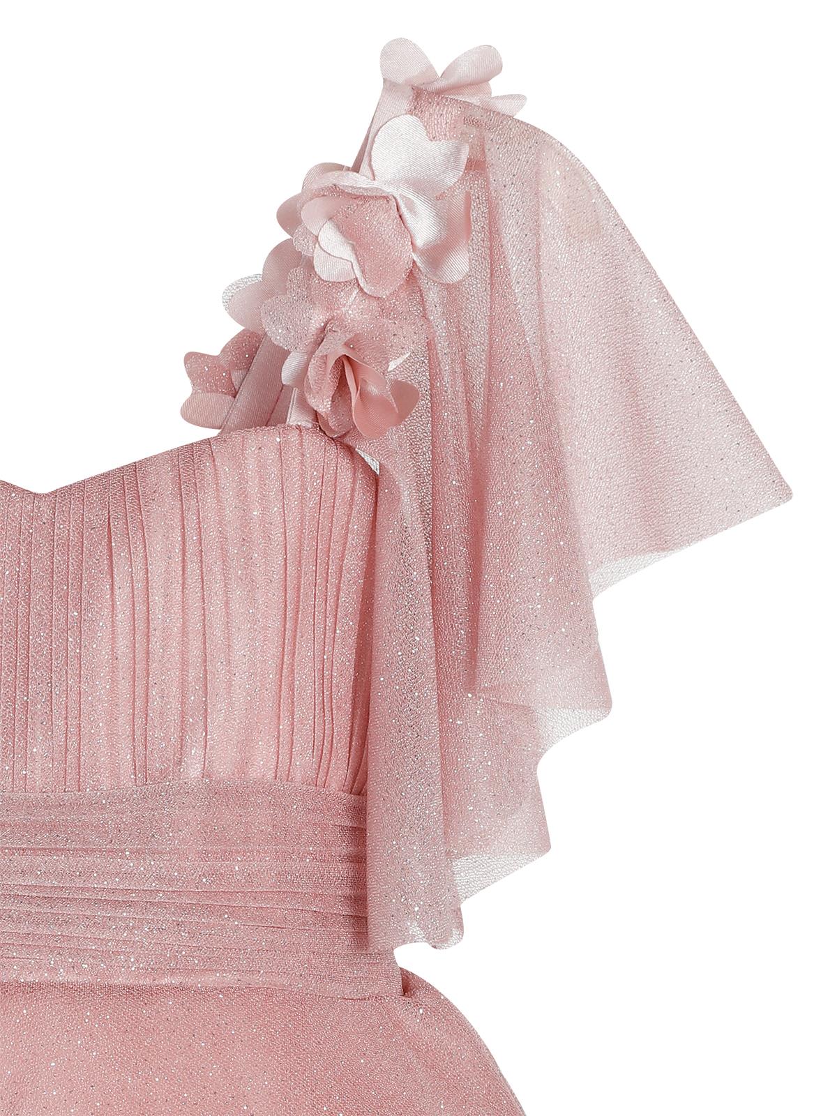 Civil Girls Omzu Çiçekli Tarlatanlı 2-5 Yaş Abiye - Pudra