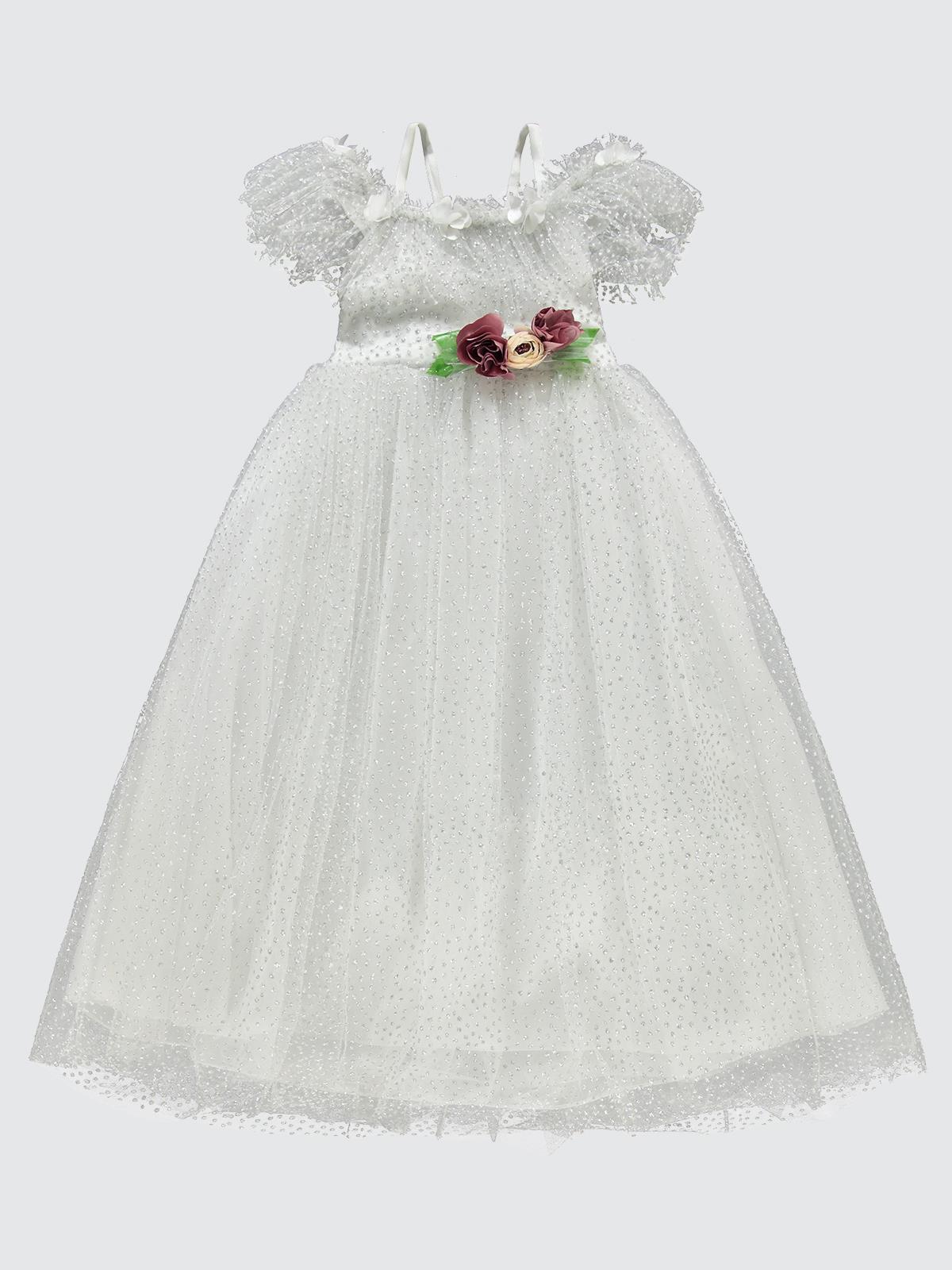 Civil Girls Çiçek Aksesuarlı 6-9 Yaş Abiye - Bej